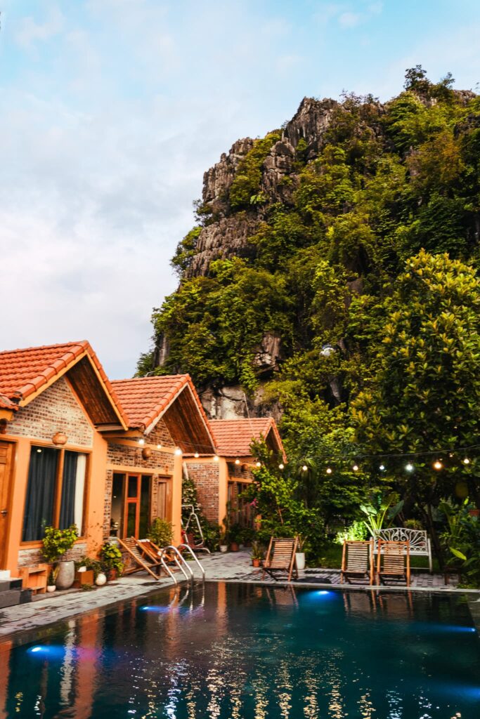 Northern Vietnam itinerary 3 weeks 7 Tam Coc Mountain Bungalow pool